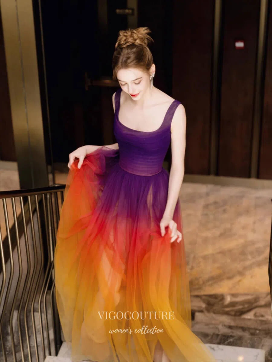 Ombre Tulle Prom Dresses 2025 with Slit Spaghetti Strap Evening Dress 25056 Ombre / US0 Ombre Tulle Prom Dresses 2025 with Slit Spaghetti Strap Evening Dress 25056 Ombre / US0