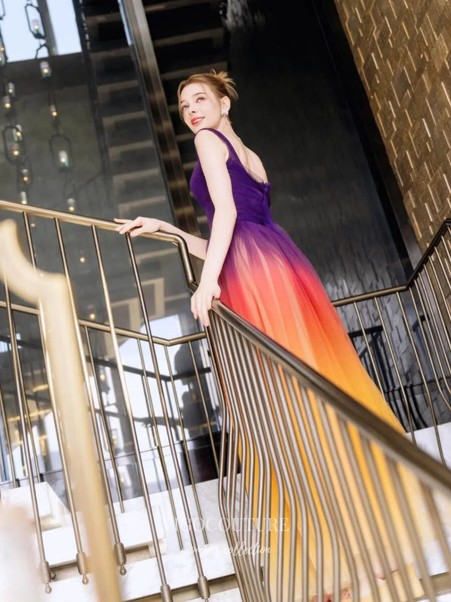 Ombre Tulle Prom Dresses 2025 with Slit Spaghetti Strap Evening Dress 25056 Ombre / US0 Ombre Tulle Prom Dresses 2025 with Slit Spaghetti Strap Evening Dress 25056 Ombre / US0