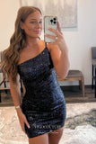 Short Prom Dresses 2025 One Shoulder Bodycon Dresses Sparkly Sequin Hoco Dresses hc211-Prom Dresses-vigocouture-vigocouture