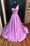 One Shoulder Formal Dresses Satin A-Line Prom Dresses 21596