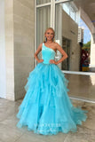 Prom Dress 2025 One Shoulder Formal Dresses Tiered A-Line Prom Dresses 21602-unique elegant Prom Dresses-Light Blue-US2-vigocouture