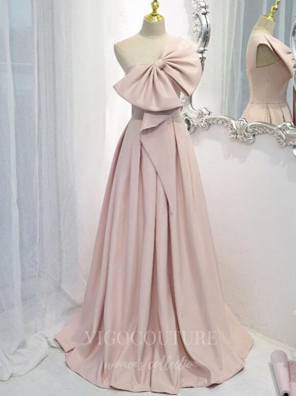 Prom Dress 2025 One Shoulder Prom Dress 2022 Bow Party Dress 20531-unique elegant Prom Dresses-Blush-US2-vigocouture