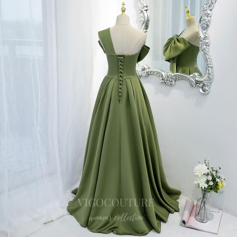 Prom Dress 2025 One Shoulder Prom Dress 2022 Bow Party Dress 20531-unique elegant Prom Dresses-Olive-US2-vigocouture