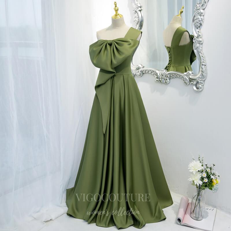 Prom Dress 2025 One Shoulder Prom Dress 2022 Bow Party Dress 20531-unique elegant Prom Dresses-Olive-US2-vigocouture