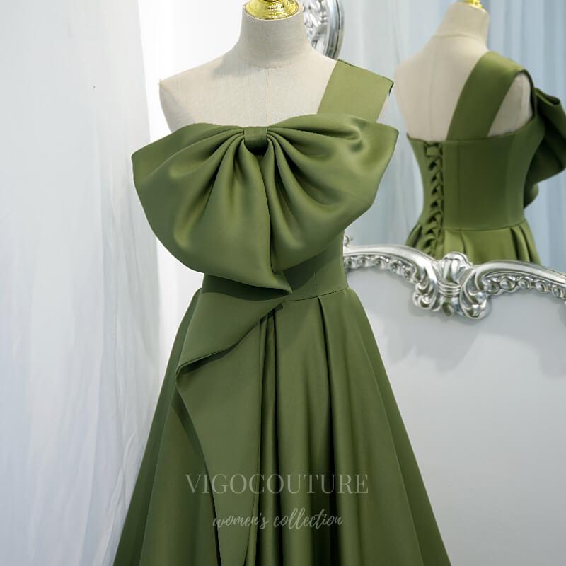 Prom Dress 2025 One Shoulder Prom Dress 2022 Bow Party Dress 20531-unique elegant Prom Dresses-Olive-US2-vigocouture