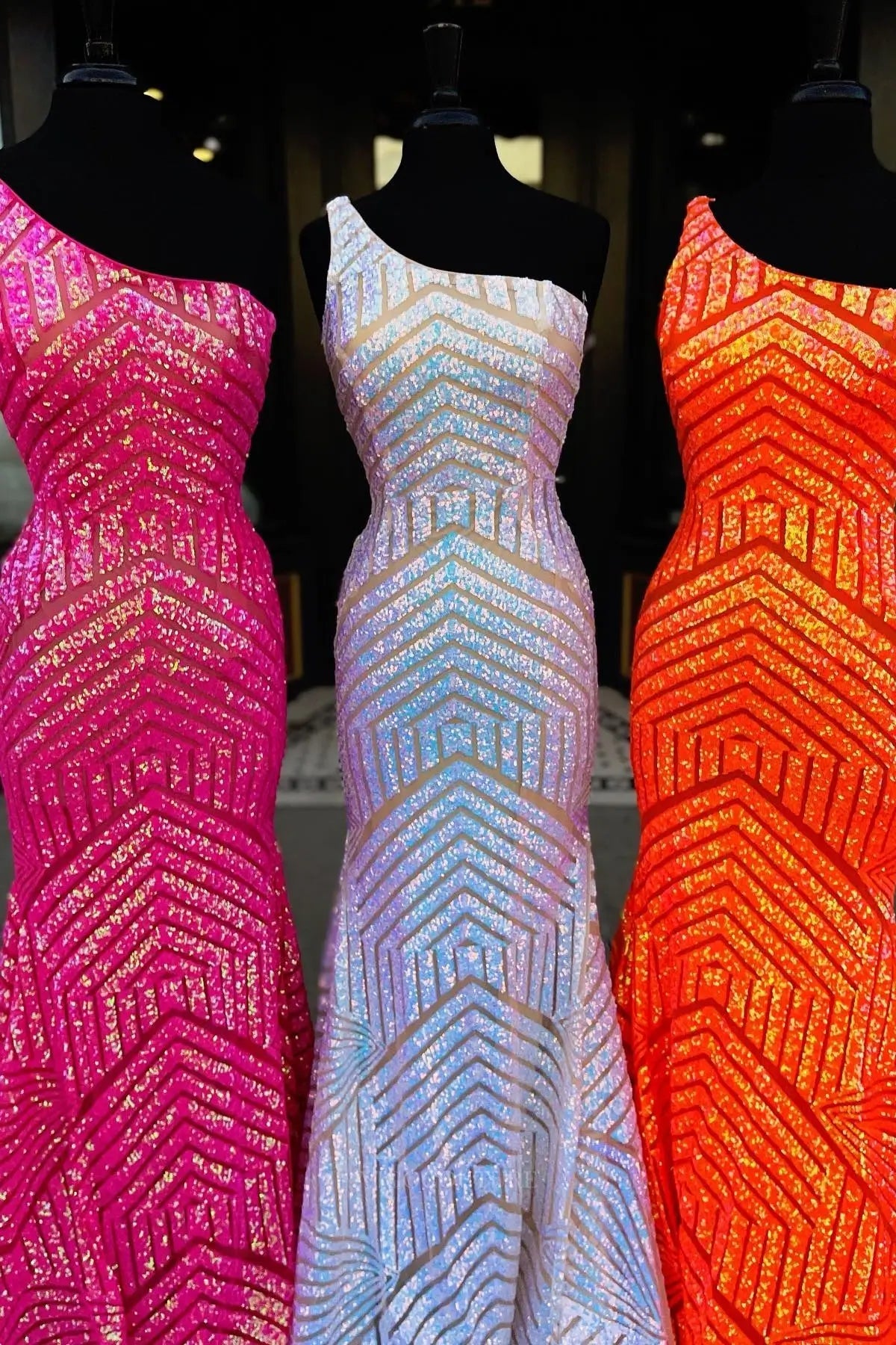 Prom Dresses 2025 to impress One-Shoulder Sequin Mermaid Prom Dress with Geometric Glitter Pattern & Sweep Train – 26102-vigocouture-vigocouture