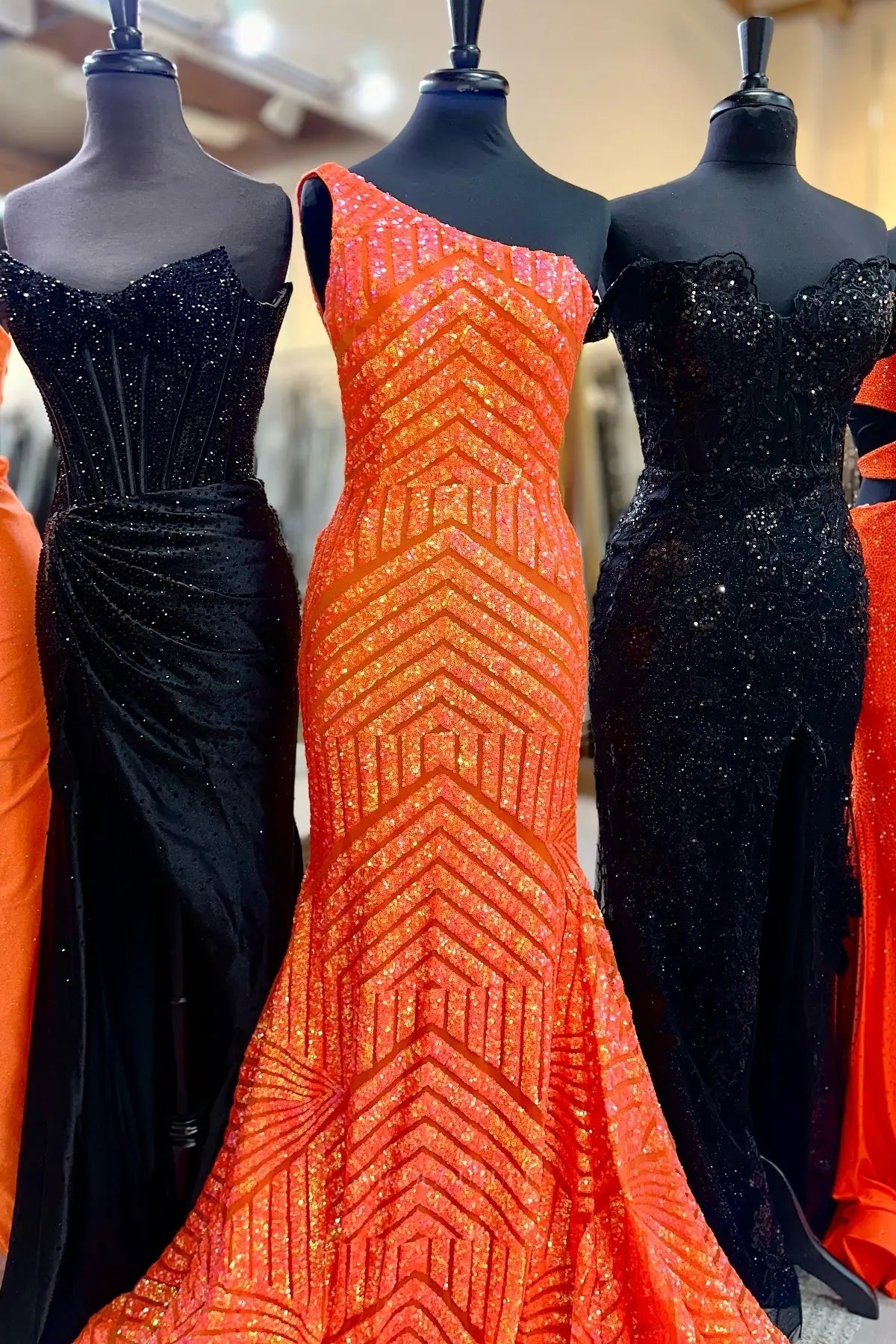 Prom Dresses 2025 to impress One-Shoulder Sequin Mermaid Prom Dress with Geometric Glitter Pattern & Sweep Train – 26102-vigocouture-vigocouture
