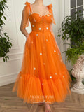 Short Prom Dresses 2025 Orange 3D Floral Hoco Dresses Spaghetti Strap Maxi Dresses hc166-Prom Dresses-vigocouture-vigocouture