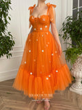 Short Prom Dresses 2025 Orange 3D Floral Hoco Dresses Spaghetti Strap Maxi Dresses hc166-Prom Dresses-vigocouture-vigocouture