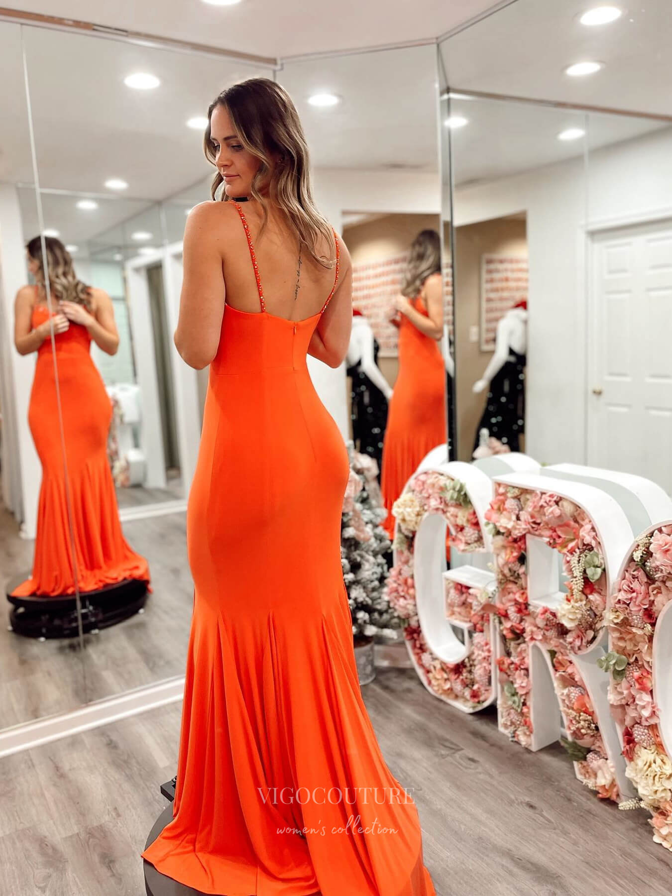 Orange Beaded Spaghetti Strap Satin Prom Dresses Cowl Neck Mermaid Evening Dress 24085 Orange / US2 Orange Beaded Spaghetti Strap Satin Prom Dresses Cowl Neck Mermaid Evening Dress 24085 Orange / US2
