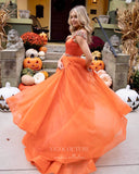 Prom Dress 2025 Orange Cap Sleeve Prom Dresses Organza A-Line Evening Dress 21792-unique elegant Prom Dresses-Orange-US2-vigocouture