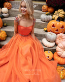 Prom Dress 2025 Orange Cap Sleeve Prom Dresses Organza A-Line Evening Dress 21792-unique elegant Prom Dresses-Orange-US2-vigocouture