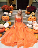 Prom Dress 2025 Orange Cap Sleeve Prom Dresses Organza A-Line Evening Dress 21792-unique elegant Prom Dresses-Orange-US2-vigocouture