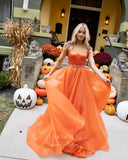 Orange Cap Sleeve Prom Dresses Organza A-Line Evening Dress 21792