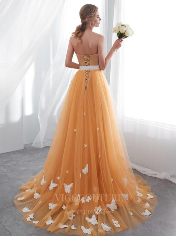 Prom Dress 2025 Orange Floral Strapless Prom Dress 20299-unique elegant Prom Dresses-Orange-US2-vigocouture