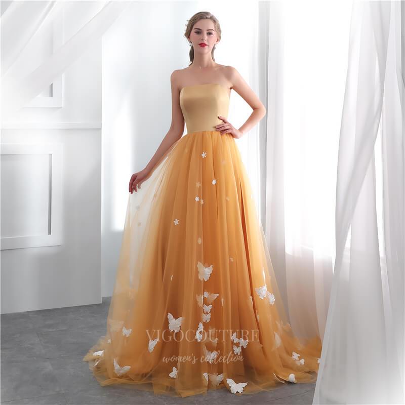 Prom Dress 2025 Orange Floral Strapless Prom Dress 20299-unique elegant Prom Dresses-Orange-US2-vigocouture