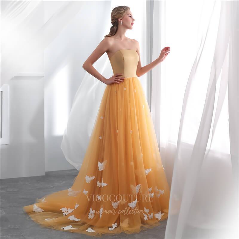 Prom Dress 2025 Orange Floral Strapless Prom Dress 20299-unique elegant Prom Dresses-Orange-US2-vigocouture