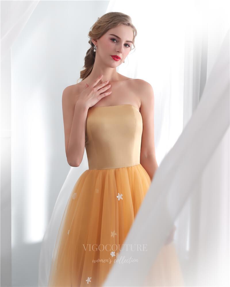 Prom Dress 2025 Orange Floral Strapless Prom Dress 20299-unique elegant Prom Dresses-Orange-US2-vigocouture