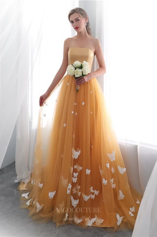 Prom Dress 2025 Orange Floral Strapless Prom Dress 20299-unique elegant Prom Dresses-Orange-US2-vigocouture