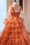 Prom Dress 2025 Orange Pleated Bodice Tulle Ball Gown - Removable Long Sleeves Included 22274-unique elegant Prom Dresses-Orange-Custom Size-vigocouture