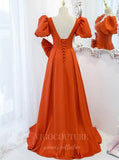 Prom Dress 2025 Orange Puffed Sleeve Prom Dresses Square Neck Party Dress 20519-unique elegant Prom Dresses-Orange-US2-vigocouture