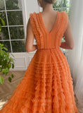 Prom Dress 2025 Orange Ruffled Prom Dresses Plunging V-Neck Formal Gown 24500-unique elegant Prom Dresses-Orange-Custom Size-vigocouture