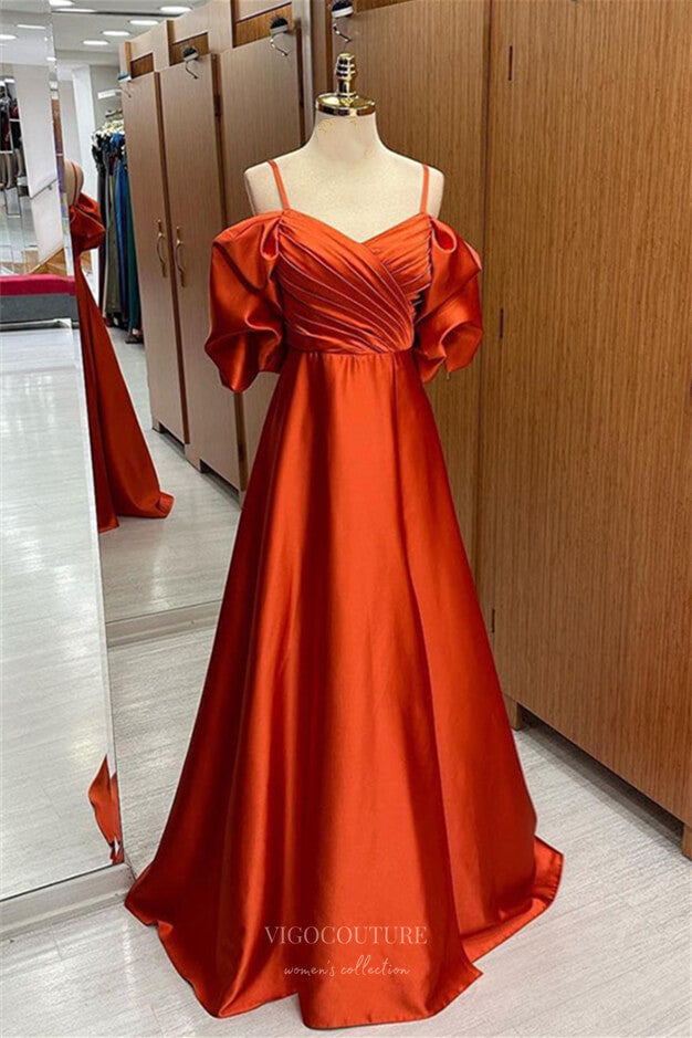 Prom Dress 2025 Orange Satin Cheap Prom Dresses 2024 Off the Shoulder Spaghetti Strap 24267-unique elegant Prom Dresses-Orange-Custom Size-vigocouture