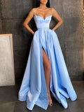 Prom Dress 2025 Orange Satin Prom Dresses with Slit Spaghetti Strap Formal Gown 20929-unique elegant Prom Dresses-Light Blue-US2-vigocouture