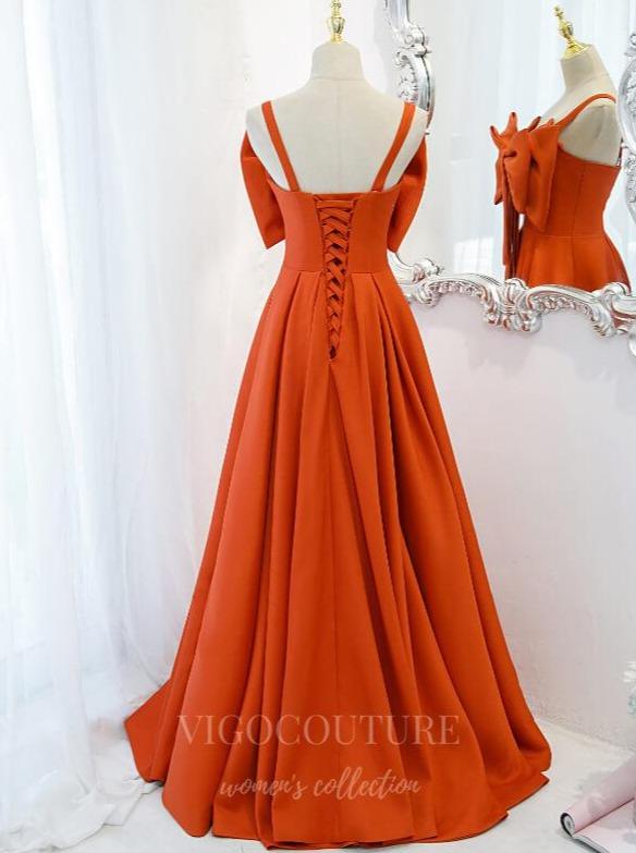 Prom Dress 2025 Orange Spaghetti Strap Prom Dress 2022 Bow Party Dress 20532-unique elegant Prom Dresses-Orange-US2-vigocouture