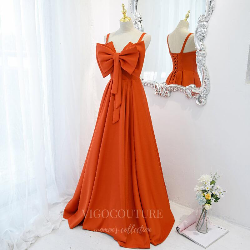 Prom Dress 2025 Orange Spaghetti Strap Prom Dress 2022 Bow Party Dress 20532-unique elegant Prom Dresses-Orange-US2-vigocouture