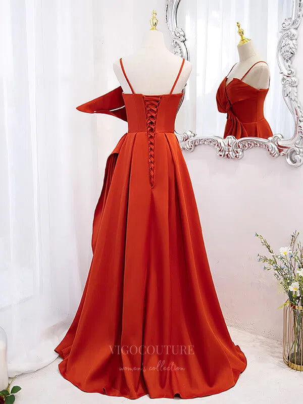 Prom Dress 2025 Orange Spaghetti Strap Satin With Bow A-Line Prom Dress 20864-B-unique elegant Prom Dresses-Orange-Custom Size-vigocouture