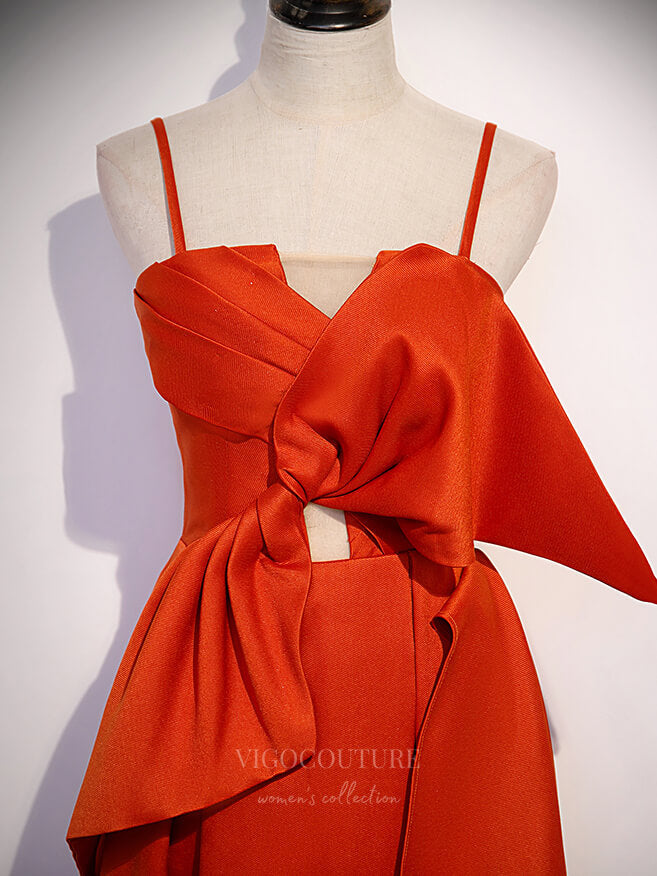 Prom Dress 2025 Orange Spaghetti Strap Satin With Bow Sheath Prom Dress 20864-A-unique elegant Prom Dresses-Orange-Custom Size-vigocouture