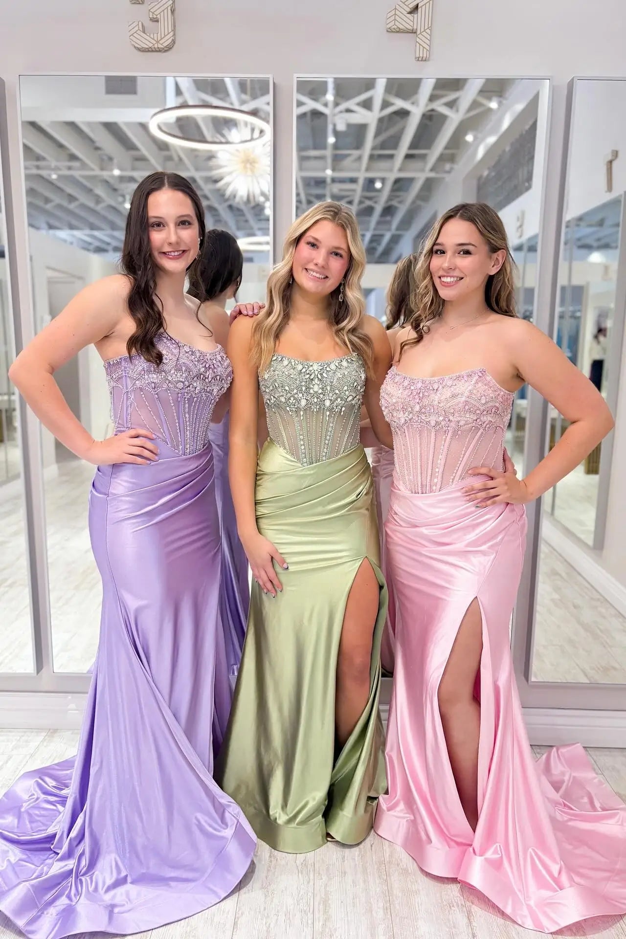 Prom Dresses 2025 to impress Pastel Beaded Strapless Satin Mermaid Prom Dress with High Slit – 26042-vigocouture-vigocouture