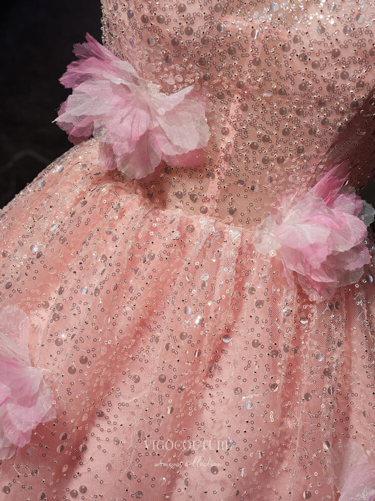 Pink 3D Flower Homecoming Dress Beaded Sequin Halter Neck Graduation Dress hc306 Pink / US12 Pink 3D Flower Homecoming Dress Beaded Sequin Halter Neck Graduation Dress hc306 Pink / US12