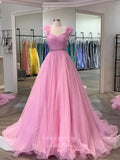 Prom Dress 2025 Pink 3D Flower Prom Dresses Pleated Tulle Evening Dress 21783-unique elegant Prom Dresses-Pink-US2-vigocouture