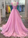 Prom Dress 2025 Pink 3D Flower Prom Dresses Pleated Tulle Evening Dress 21783-unique elegant Prom Dresses-Pink-US2-vigocouture