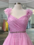 Prom Dress 2025 Pink 3D Flower Prom Dresses Pleated Tulle Evening Dress 21783-unique elegant Prom Dresses-Pink-US2-vigocouture