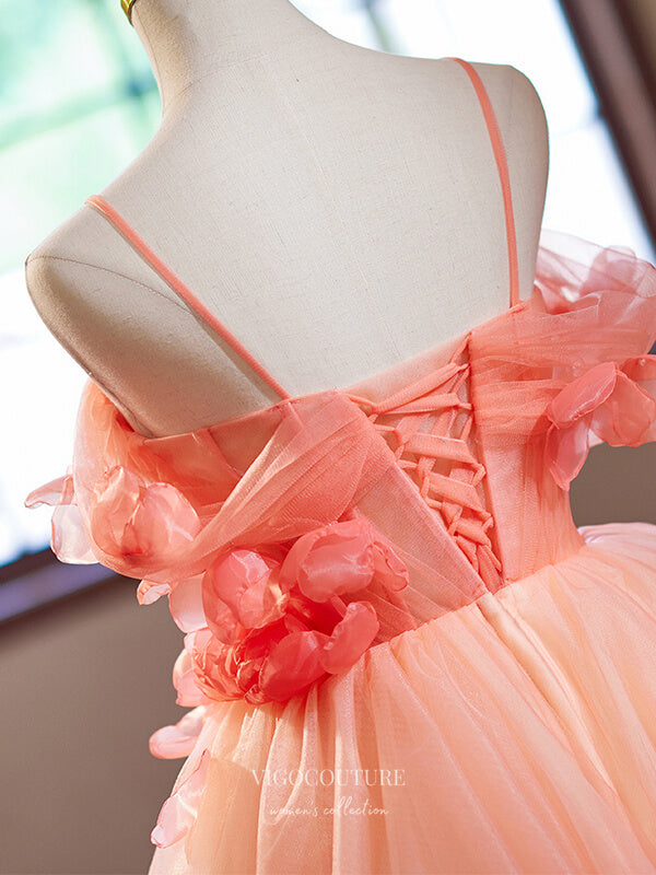 Pink 3D Flower Tiered Homecoming Dress Spaghetti Strap Graduation Dress hc336 Custom Colors / US0 Pink 3D Flower Tiered Homecoming Dress Spaghetti Strap Graduation Dress hc336 Custom Colors / US0