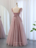 Prom Dress 2025 Pink Beaded Lace Prom Dresses Sheer Long Sleeve Pageant Dress Boat Neck 24434-unique elegant Prom Dresses-Pink-US2-vigocouture