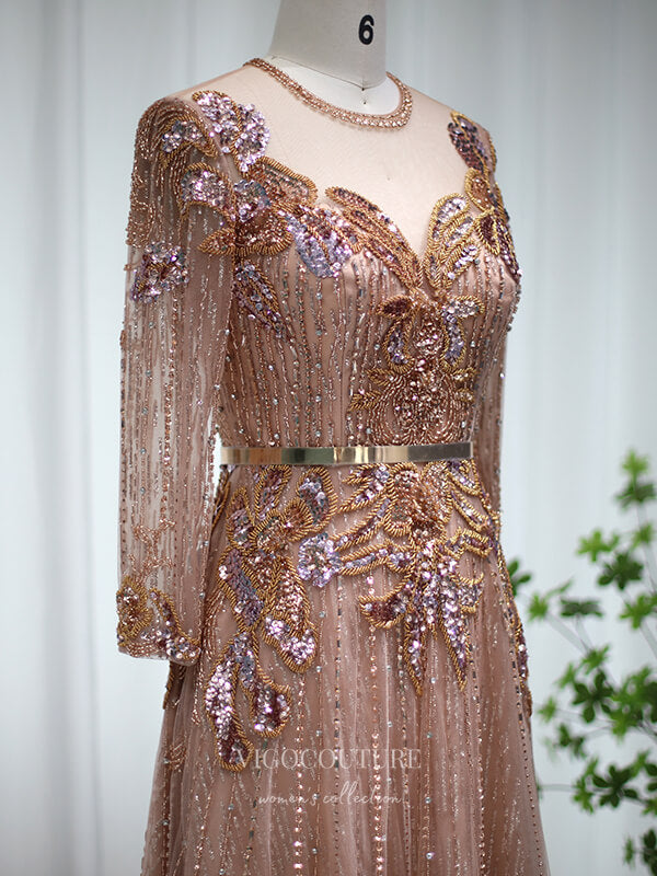 Pink Beaded Long Sleeve Prom Dresses Boat Neck 20s Evening Dress 22150 Pink / US12 Pink Beaded Long Sleeve Prom Dresses Boat Neck 20s Evening Dress 22150 Pink / US12