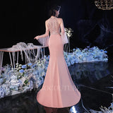 Prom Dress 2025 Pink Beaded Mermaid Prom Dresses 20122-unique elegant Prom Dresses-Pink-US2-vigocouture