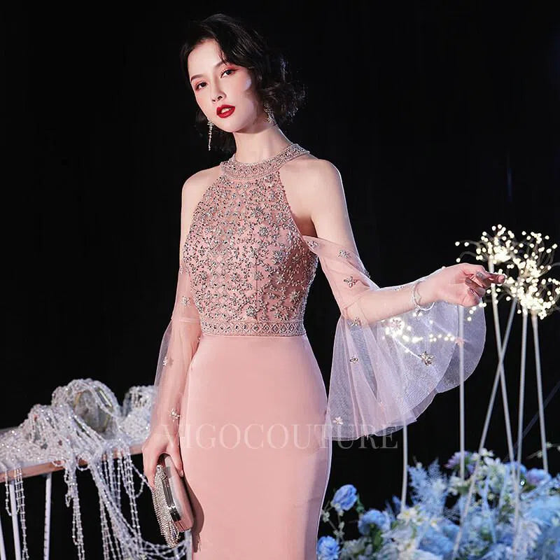 Prom Dress 2025 Pink Beaded Mermaid Prom Dresses 20122-unique elegant Prom Dresses-Pink-US2-vigocouture