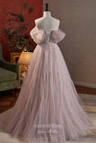 Prom Dress 2025 Pink Beaded Off the Shoulder Prom Dress with Pleated Overskirt 22348-unique elegant Prom Dresses-Pink-Custom Size-vigocouture