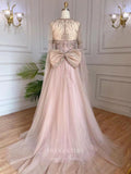 Prom Dress 2025 Pink Beaded Prom Dresses Extra Long Sleeve 1920s Evening Dress 22135-unique elegant Prom Dresses-Pink-US2-vigocouture