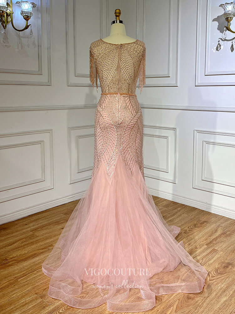 Prom Dress 2025 Pink Beaded Prom Dresses Lace Mermaid Pageant Dresses 22088-unique elegant Prom Dresses-Pink-US2-vigocouture