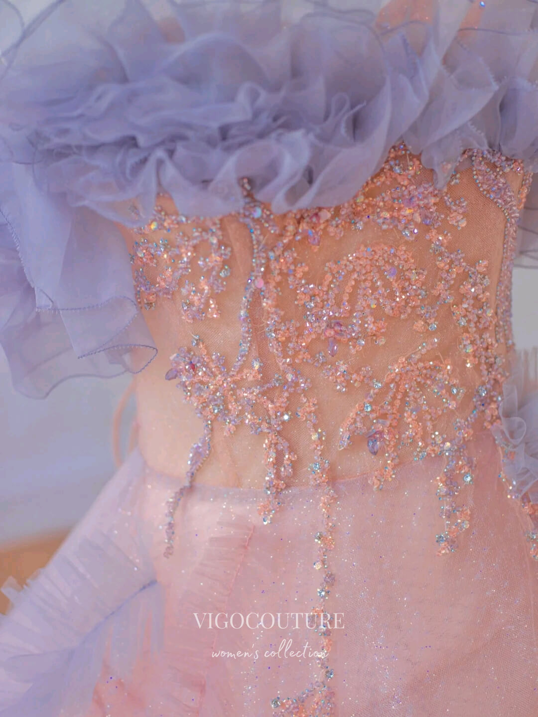 Prom Dress 2025 Pink Beaded Quinceanera Dresses Strapless Sweet 15 Dresses 21160-unique elegant Prom Dresses-Pink-Custom Size-vigocouture