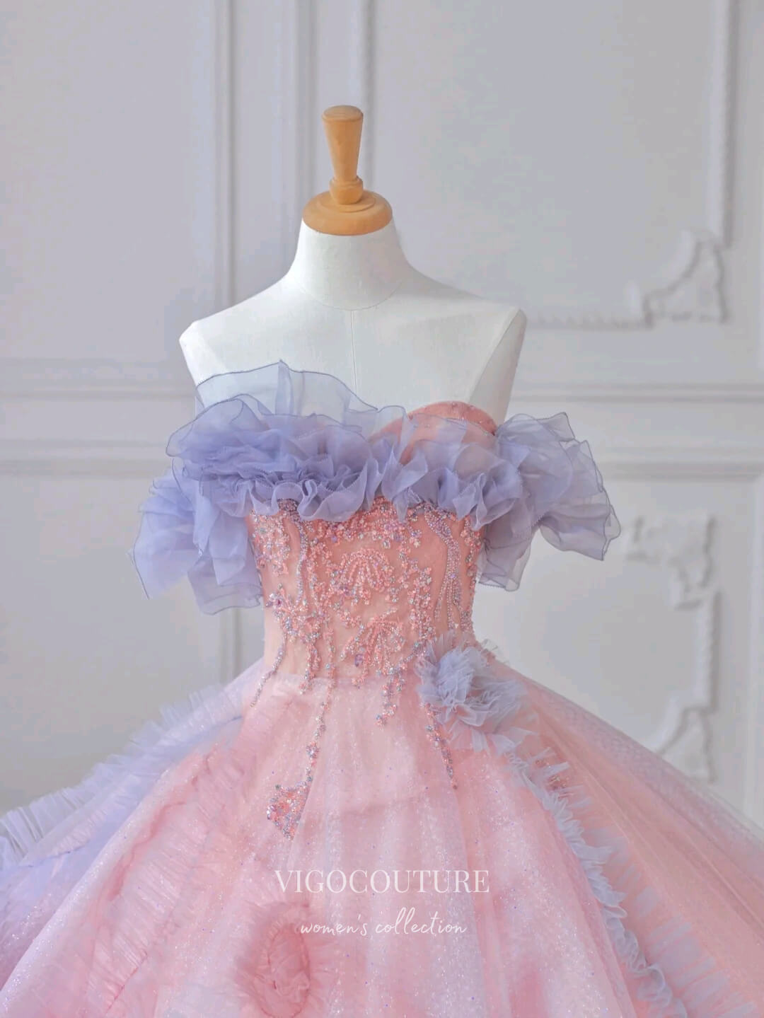 Prom Dress 2025 Pink Beaded Quinceanera Dresses Strapless Sweet 15 Dresses 21160-unique elegant Prom Dresses-Pink-Custom Size-vigocouture