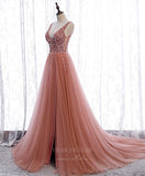 Prom Dress 2025 Pink Beaded V-Neck Prom Dress 20920-unique elegant Prom Dresses-Pink-Custom Size-vigocouture