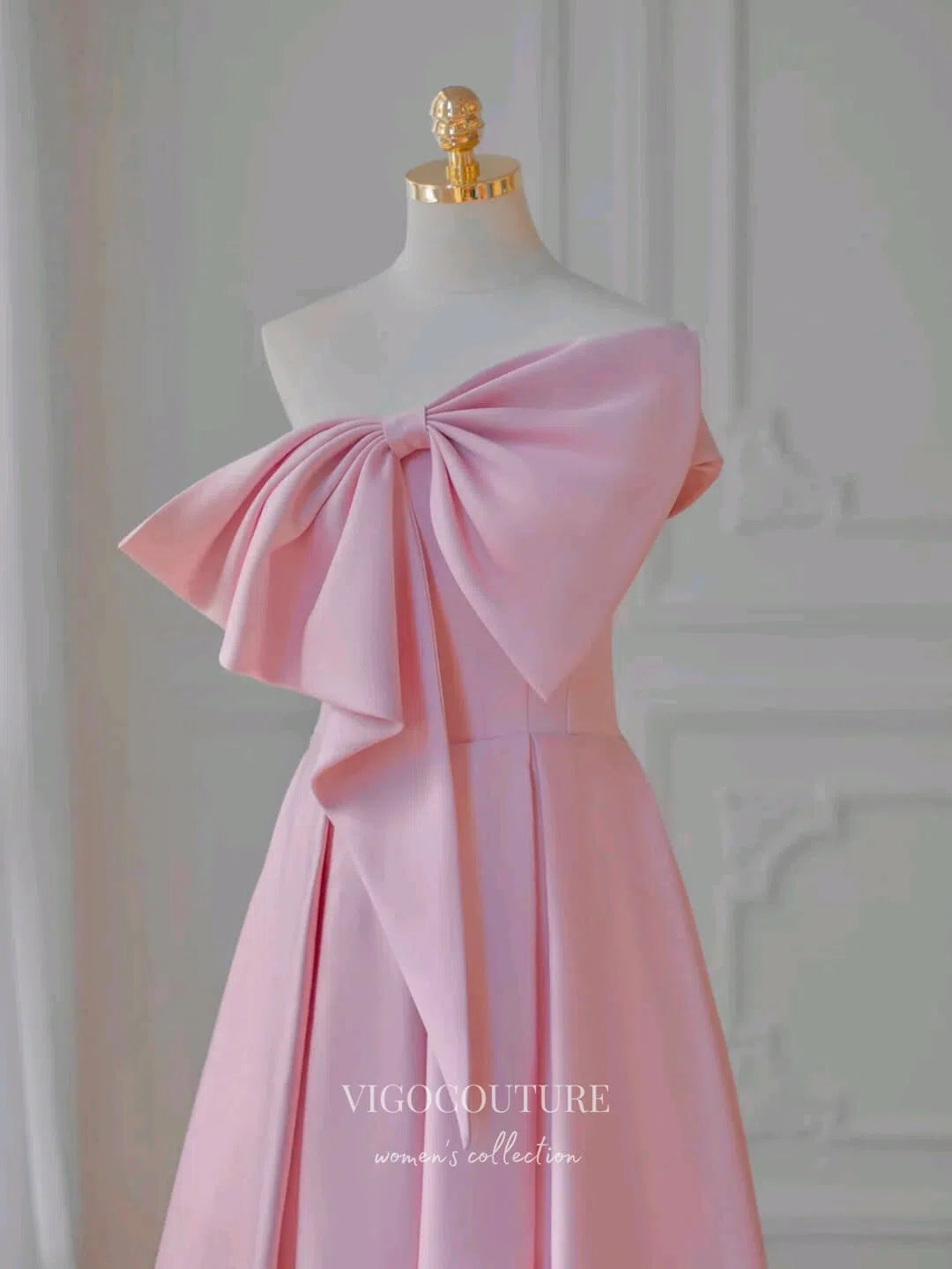 Prom Dress 2025 Pink Bow-Tie Prom Dresses One Shoulder Formal Dresses 21165-unique elegant Prom Dresses-Pink-Custom Size-vigocouture