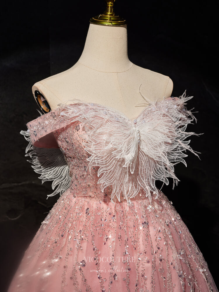 Pink Butterfly Homecoming Dress Beaded Off the Shoulder Graduation Dress hc307 Pink / Custom Size Pink Butterfly Homecoming Dress Beaded Off the Shoulder Graduation Dress hc307 Pink / Custom Size